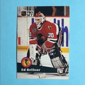 1991 Pro Set , HoF’er Ed Belfour Chicago Blackhawks Hockey Card #43